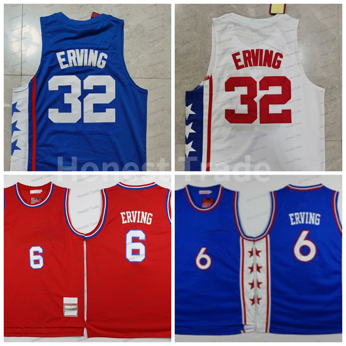 

Men Vintage Basketball Jerseys Vintage Dr J Julius 6 Erving Men Throwback Julius 32 Erving Team Red Blue White Stitched Jersey, Men jersey