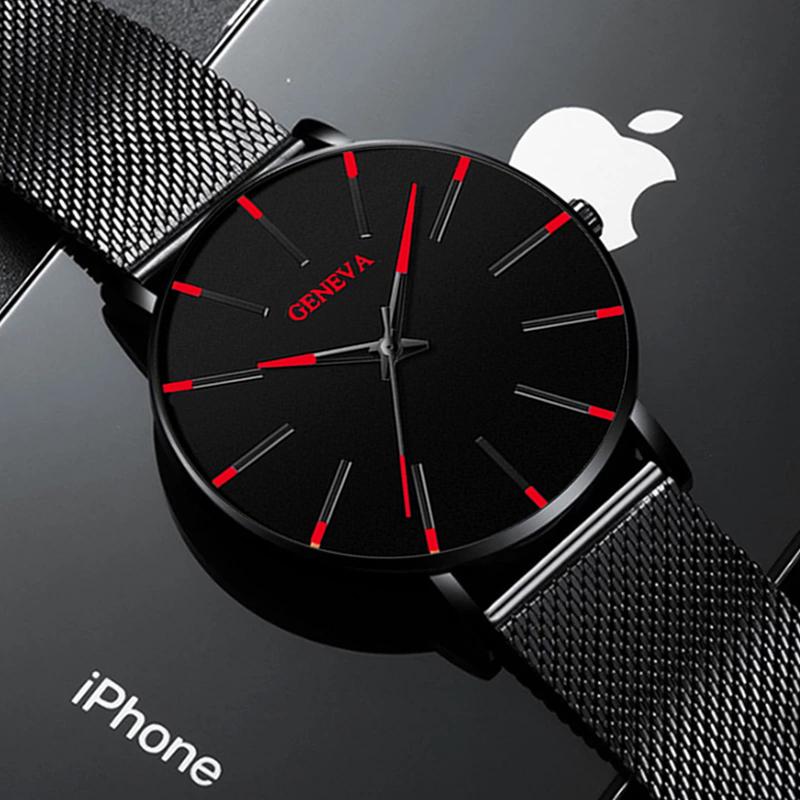

Wristwatches Stainless Steel Mesh Belt Quartz Watch For Men Minimalist Ultra Thin Clock Fashion Men's Sports Leather Relogio MasculinoWr, Leather silver brown