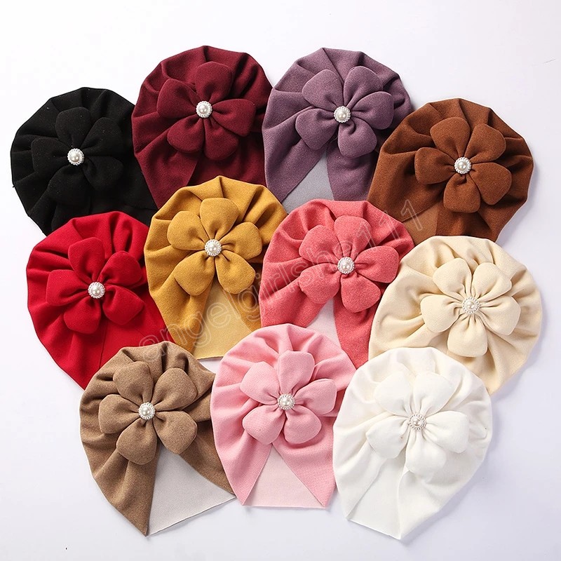 

Flower Newborn Hat for Girls Pearl Autumn Winter Baby Beanie Imitation Wool Infant Turban Hats Baby Bonnet Toddler Accessories, Mixed color