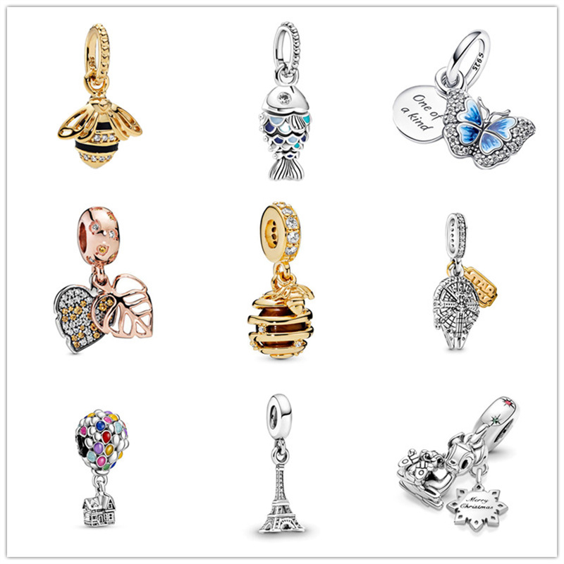 

Sterling Silver s925 Loose Beads DIY Ladies Gift Jewelry Original Fit Pandora Charm Bracelet Butterfly Bee Balloon Iron Tower Beaded Pendant Fashion Casual Charm