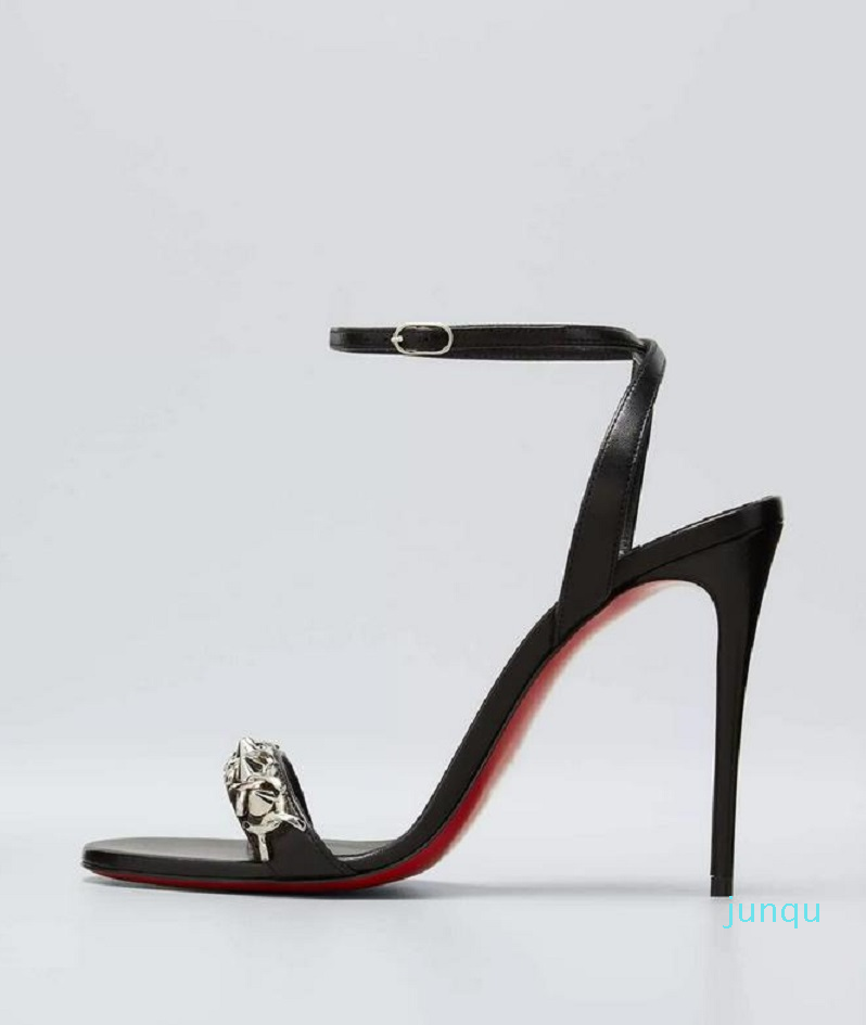 

2022-Summer Women Sandals High heels spiked shoes Spike Chain Ankle Strap Sandal In Black leather sexy feet open toe lady's