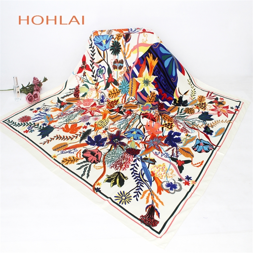 

100 Twill Silk Scarf Women Print Shawl Echarpe Fourlard Femme Square Scarves For Hijab Bandanas Bufandas Mujer 130 130cm 220704
