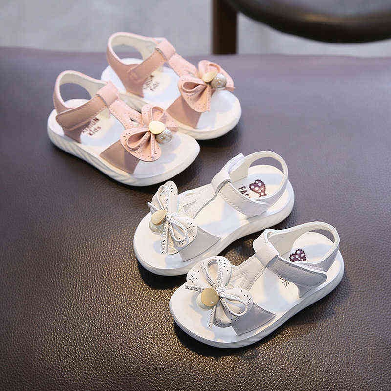 

Girls Sandals Solid Bottom 2021 Summer New Bow Princess Shoes Soft Bottom Non-slip Little Girl Beach Shoes Toddler Girl G220418