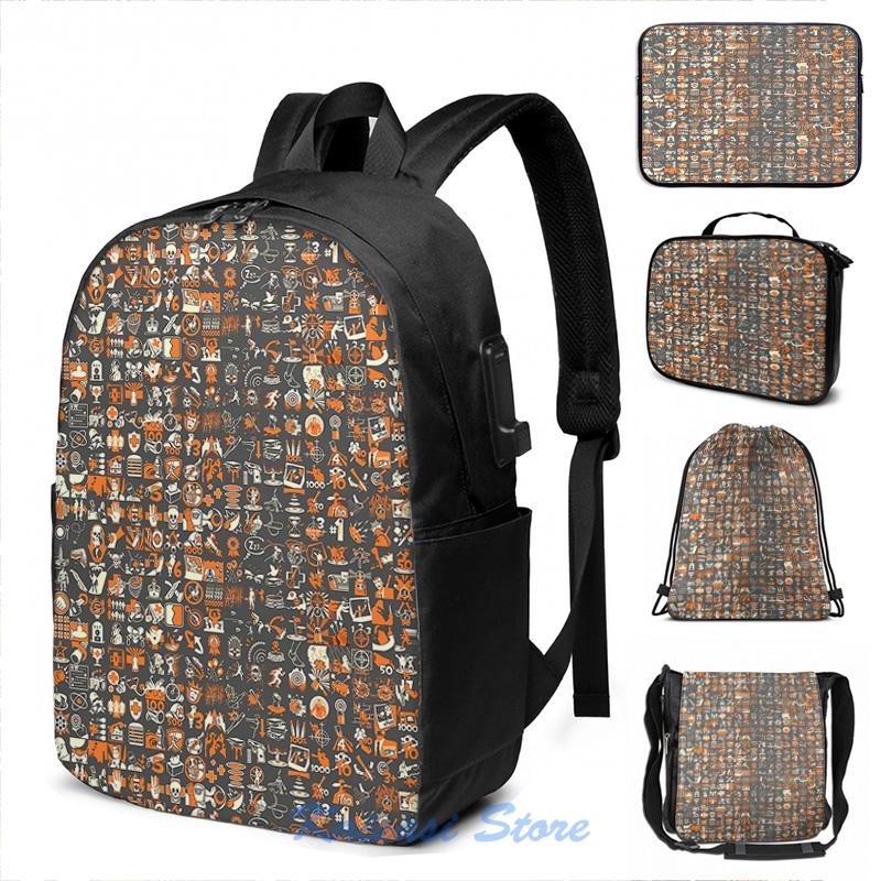 

Backpack Team Fortress 2 Achievement Pattern USB Charge Men School Bags Women Bag Travel Laptop, Drawstring bag