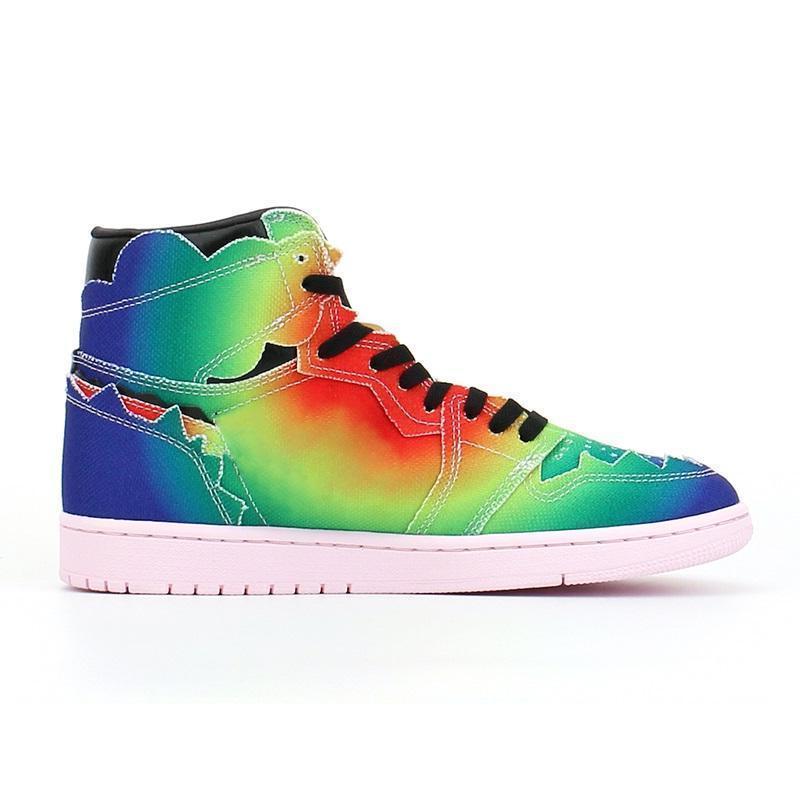 

Shoes J Balvin 1s High OG Men Jumpman 1 Colores Y Vibras Tie dye Multi-Color Rainbow Women sneakers size36-47.5, Bubble wrap packaging