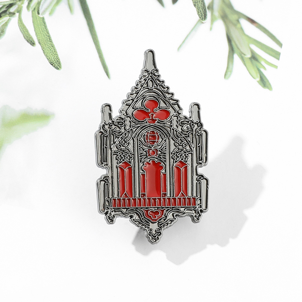 

Creative Mysterious Magic Gothic Church Metal Enamel Lapel Clothes Coats Backpack Bag Badge Brooch Pin Accessories, As picture