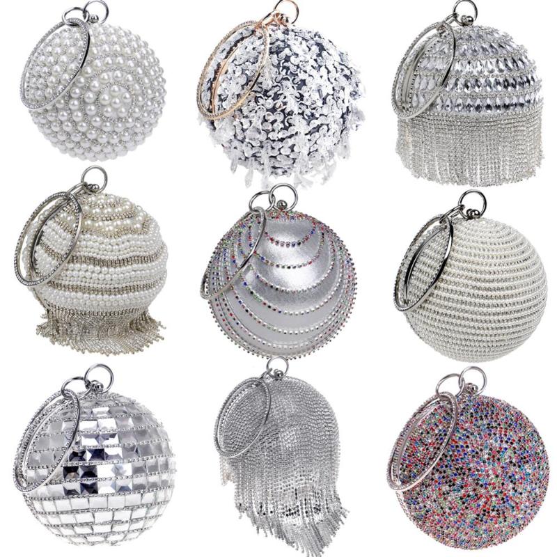 

Evening Bags Circular Women Tassel Diamonds Metal Day Clutches Shoulder Party Wedding Chain Lady Handbags For 2022, Ym1062silver