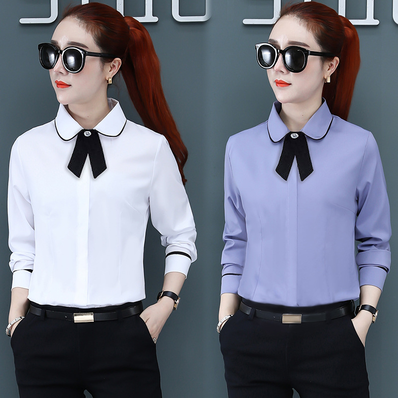 

Spring Women Long Sleeve Office Career Shirts Korean Fashion Clothing All-match Slim 90s Office Lady White Business Shirt Work Blouses