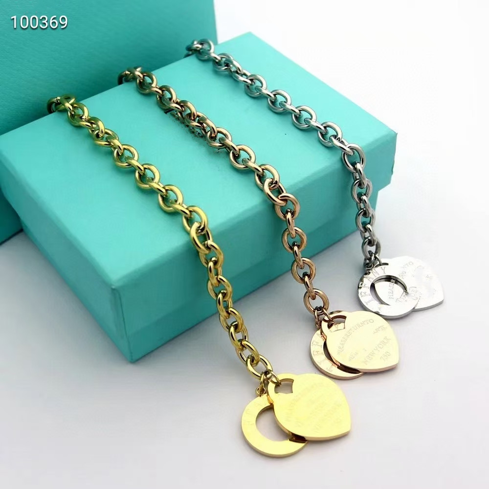 

Hot sell Birthday Christmas Gift 925 Silver Love Necklace+Bracelet Set Wedding Statement Jewelry Heart Pendant Necklaces Bangle Sets 2 in 1