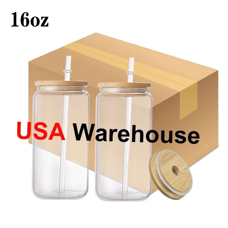

16oz Clear Frosted Sublimation Blanks Beer Glass Mugs Soda Can Shaped Iced Coffee Cups With Bamboo Lid Tumblers