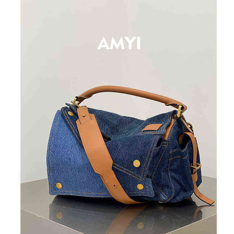 

Loew's Medieval puzzle denim bag geometric patchwork washed fabric single shoulder cross hand woman's luxury designer bag high sense leisure handbags new style bags, Medium denim