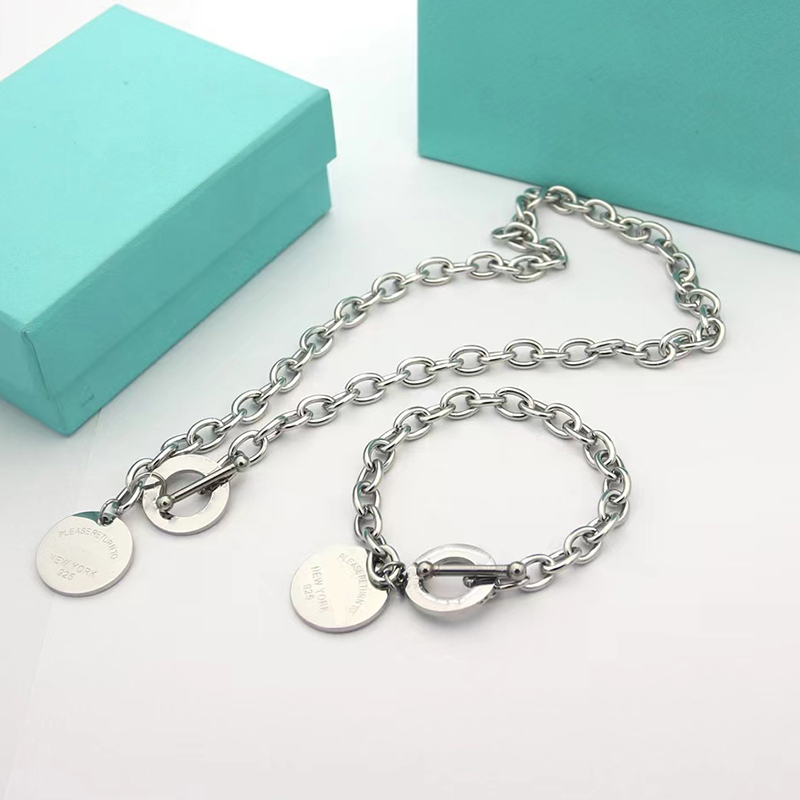 925 Silver Round Collier Bracelet Bijoux Ensembles Femmes Anniversaire Cadeau De Noël Designer Déclaration De Mariage Pendentif Bracelets Collier