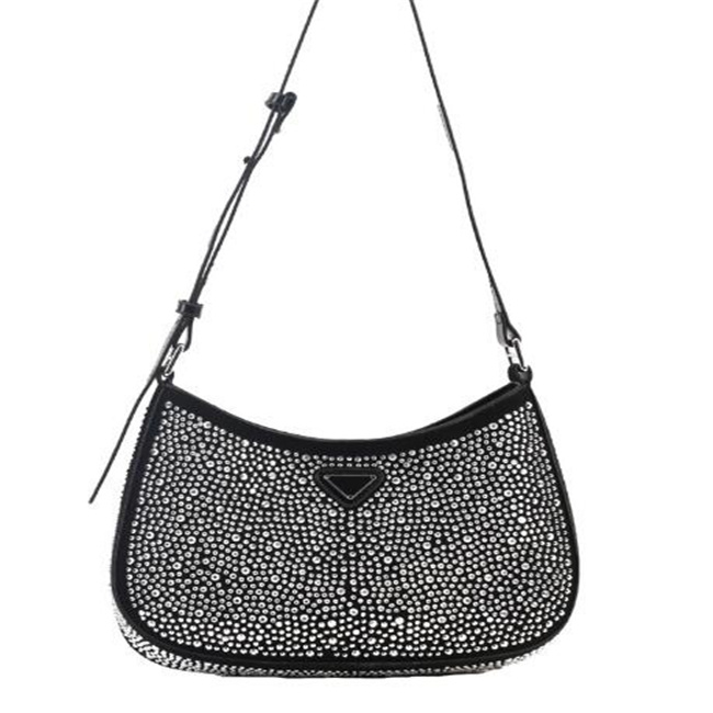 

2022 Latest Cleos Womens Designers Tote Shouler Bags Crystal Embellished Satin Handbags High Quality Ladies Fashion Underarm Purses Bling, Silver
