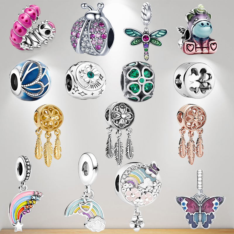 

925 bracelet charms for Pandora charm set Original box Insect Butterfly Dragonfly European Bead necklace charms jewelry