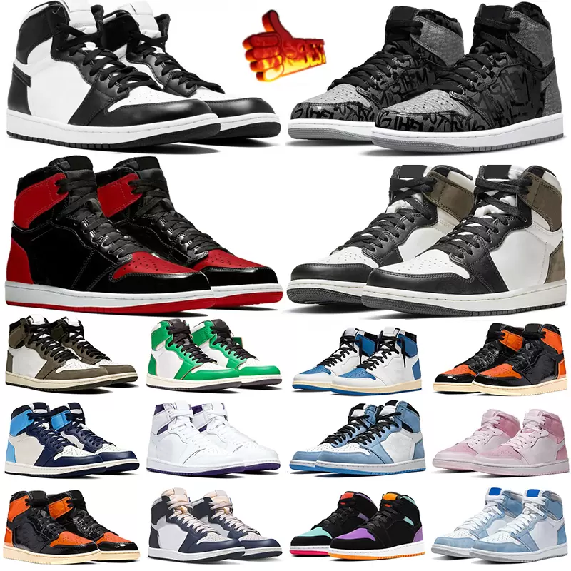 

New Jumpman 1 High Mid Basketball Shoes 1s Pine Green Black Court Purple Royal Bred Toe NC Obsidian UNC game Sneakers Trainers Sports 36-47, 22