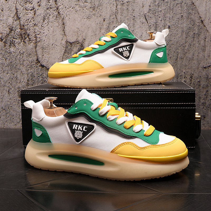 

2022 British Fashion Yellow Green Men Casual Comfort Shoes Male Mesh Breathable Trending Platform Leisure Sport Zapatos Mixed Color 38-43