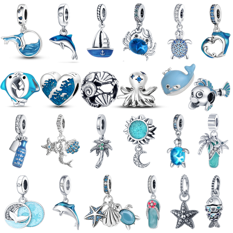 925 perles de charme en argent balancent océan bleu tortue de mer perle Fit Pandora bracelet à breloques bijoux à bricoler soi-même accessoires