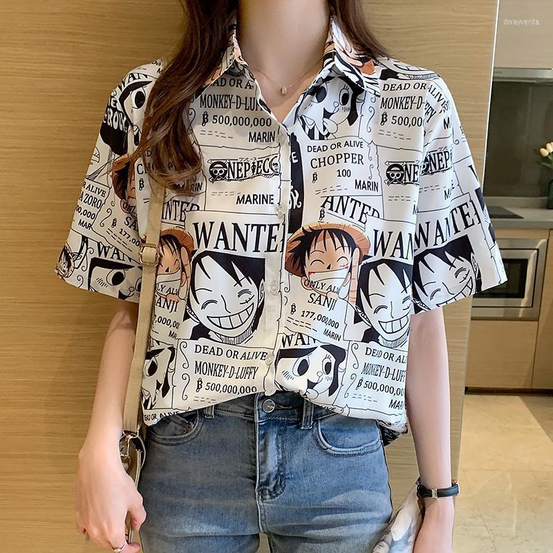

Women' Blouses & Shirts Women Elegant Shirt Japanese Anime Print Clothing Button Short Sleeve Tops 2022 Summer Casual Loose Kawaii ShirtWom, The picture color