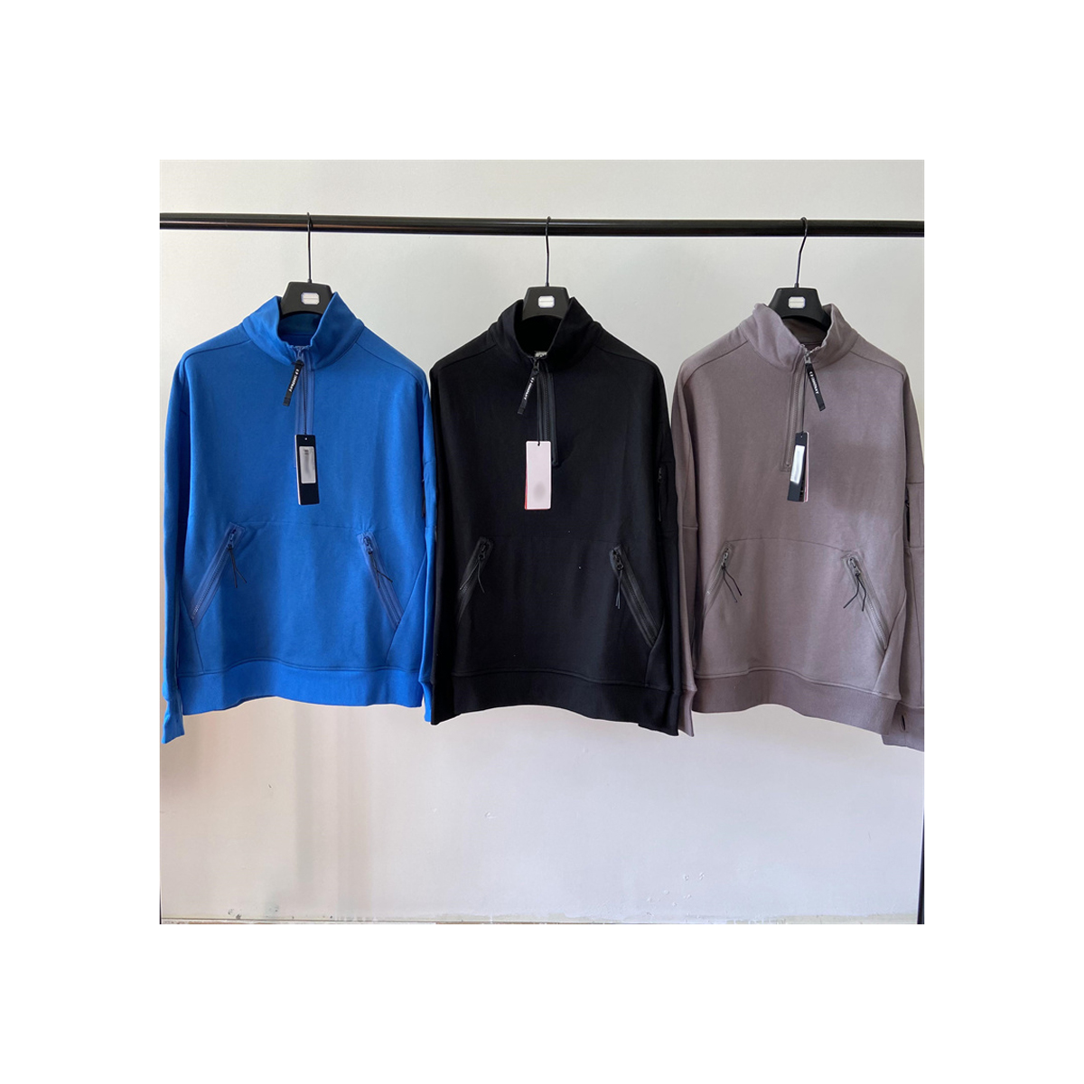 

tactical sweaters fashion 3 colors black blue grey embroidery logo company hoodies pullover crew neck size -2XL Diagonal Raised Fleece Quarter Zip Sweatshirt