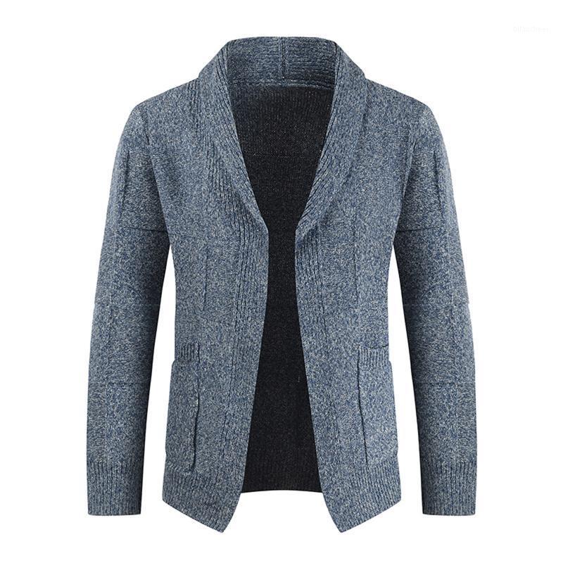 

Men's Sweaters TELOTUNY 2022 Autumn And Winter Cardigan Plus Size Solid Pocket Sweater Coat Blouse Long Sleeve Turndown Collar, Blue