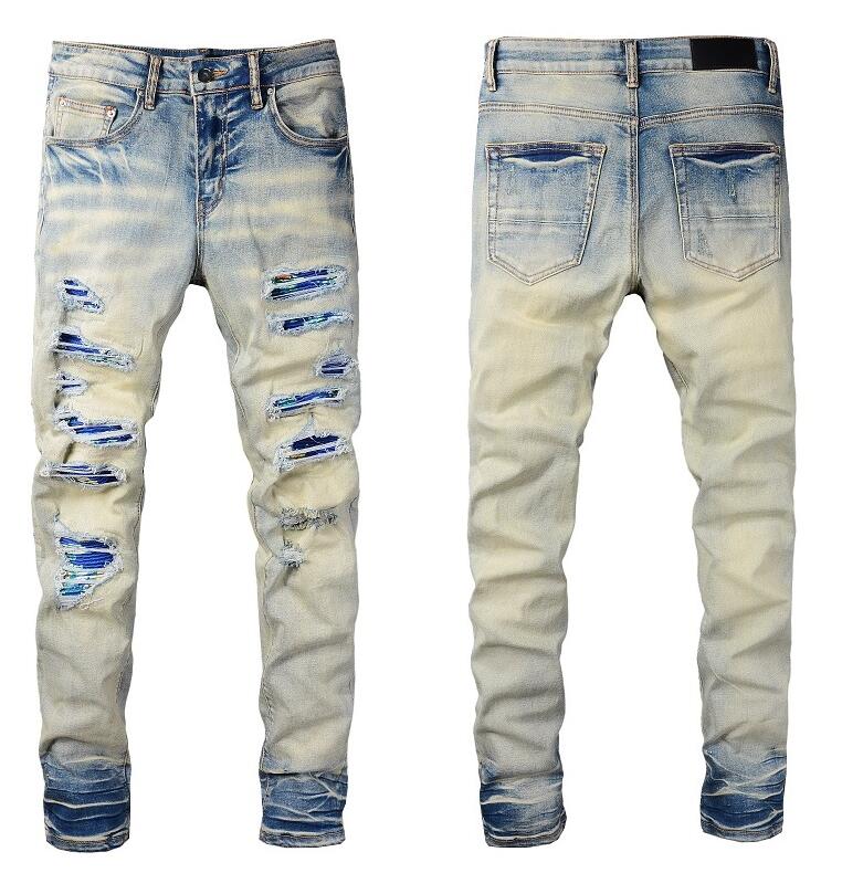 

Fashion Mens Jeans Cool Style Luxury Designer Denim Pant Distressed Ripped Biker Black Blue Slim Fit Motorcycle Size 28-40 Uu5y