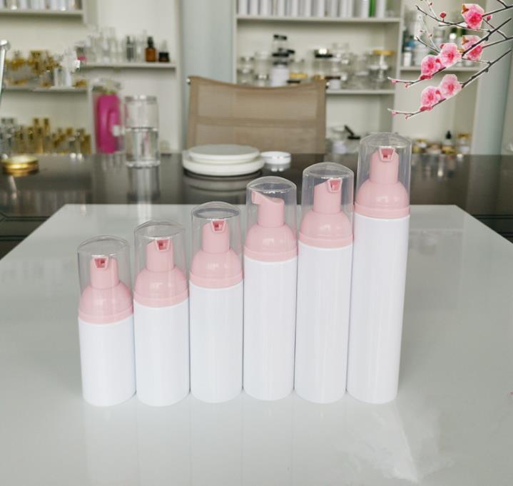 

100pcs 30/50/60ml Plastic Foam Pump Refillable Cosmetic Bottle Lashes Cleanser Soap Dispenser Shampoo with Pink Pump