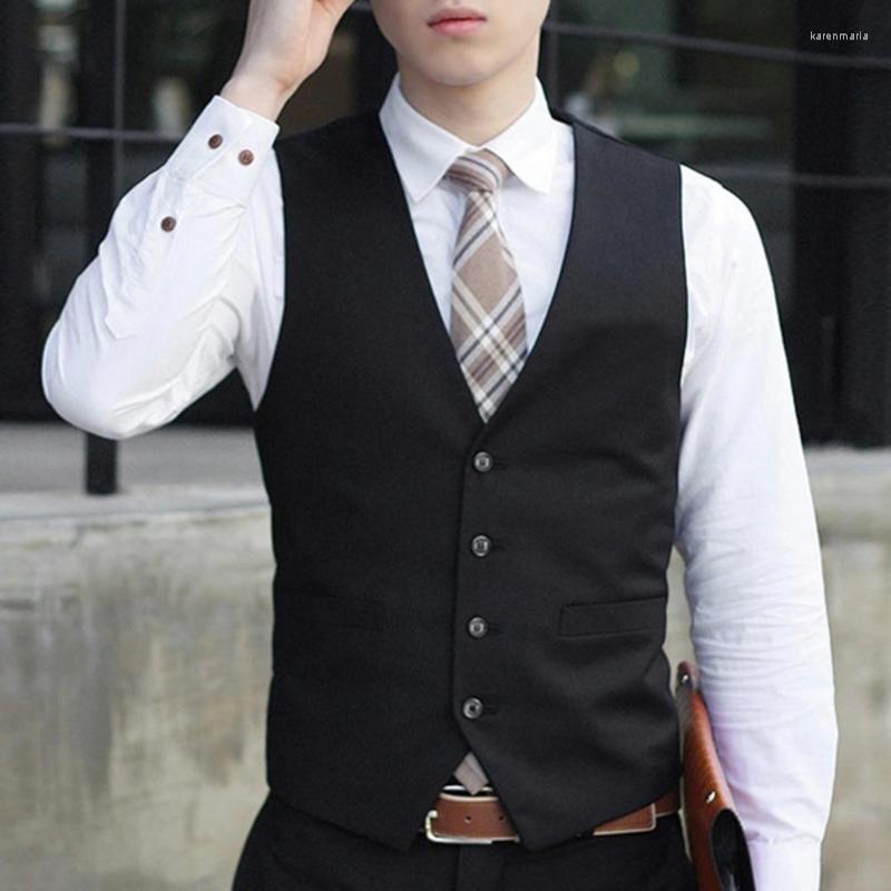 

Men' Vests Men Vest V Neck Solid Color Formal Back Strap Pocket Fashionable Waistcoat Business Dress Slim- Fit Wear Suits Kare22, Gray