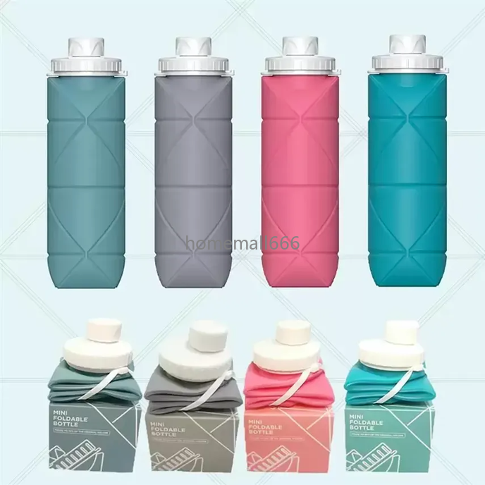 

600ML Food Grade Silicone Folding Cup Sports Water Bottles Travel Outdoor Riding Ride Bottle Tumbler Easy for Bring Mug AA, Red