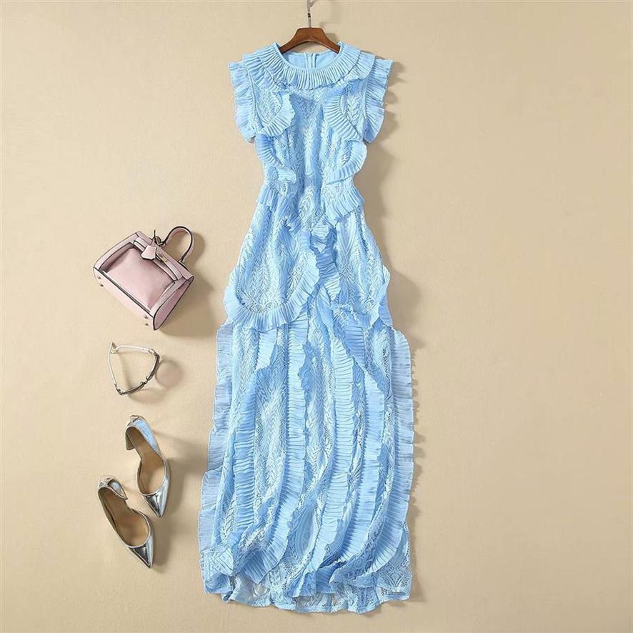 

new spring summer o neck sleeveless panelled lace milan runway dress designer dress brand same style dress 1215 4275h224F, Picture color