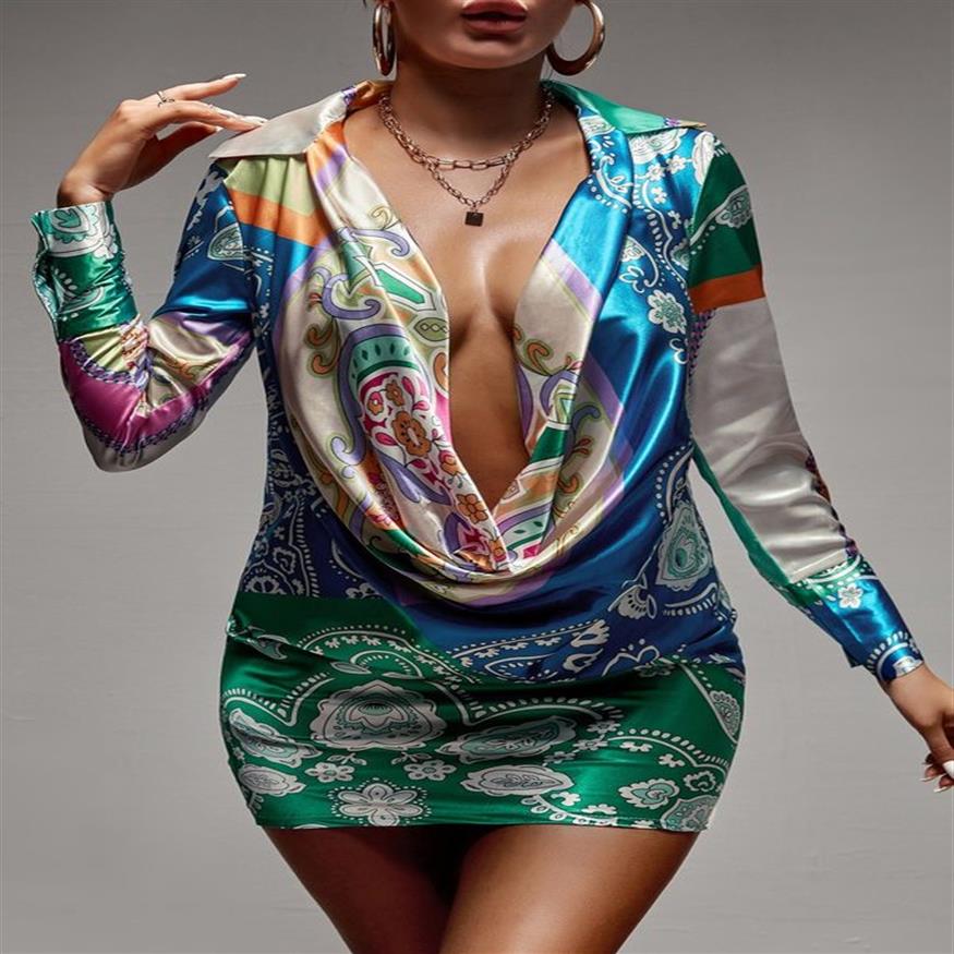 

SXY Cowl Neck Floral & Paisley Print Satin Bodycon Dress SHE212Z, Multicolor