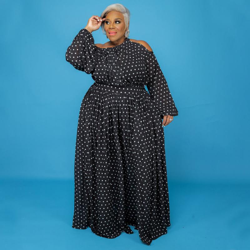 

Plus Size Dresses -4xl For Women Fall Clothes Sexy Off Shoulder Maxi Dress Fashion Print Flowy Design Wholesale DropPlus, Black