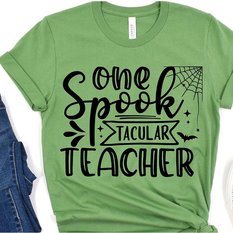 

Women' T-Shirt One Spook Tacular Teacher Halloween T Shirt Women Plus Size Graphic Tee Witch Gothic Clothes Harajuku Femme O Neck TopsWomen, Sky blue