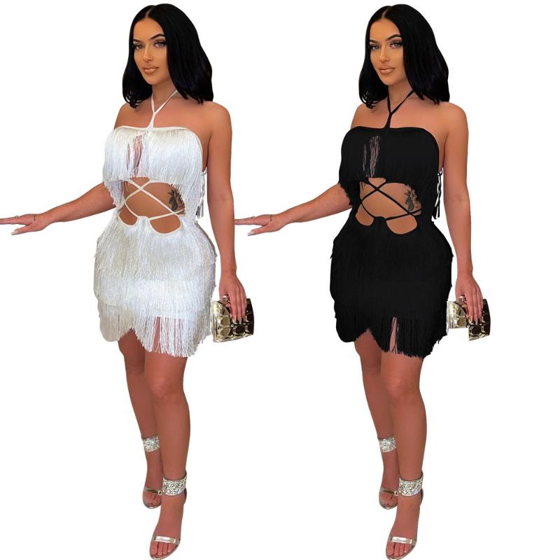 

Party Dresses EvaQueenK100592022 Nightclub Strap Tassel Hip Wrap Skirt Strapless Backless Dress WomenParty, White