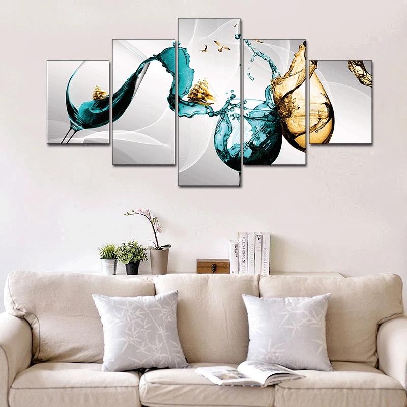 

Paintings 5 Panels Wine Glass Abstract Luxury Canvas Art Painting Prints Modern Wall Decorative Picture For Living Room Home Decor Unframe