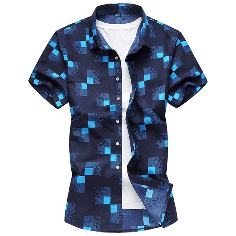 

High Quality Shirts Casual Slim Fit Plaid Short Sleeve Shirts Men Dress Camisa Social Masculina Manga Longa Plus 7XL LJ200925, White