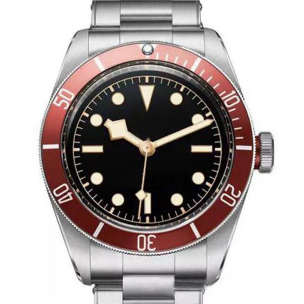 

2022 Tudorrr Brand Mens Watch Stainless Steel Automatic Movement Mechanical Red Bezel Black Dial ROTOR MONTRES Solid Clasp Geneve 243r, Gift box