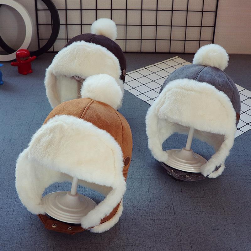 

Caps & Hats Fashion Baby Children Hat Autumn And Winter Boy Warm Girl Deer Suede Earmuffs Thickening Plush Cap Kids BeaniesCaps, Gray