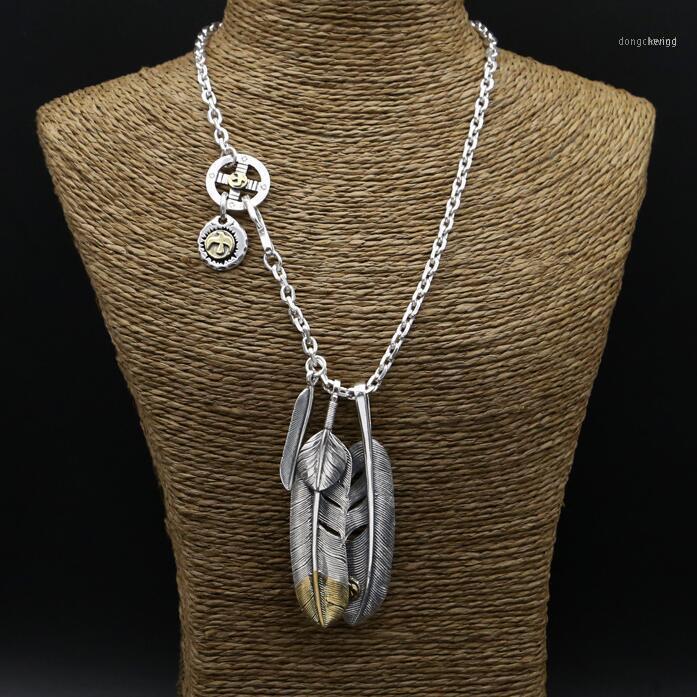 56.1g 100% Real 925 Sterling Silver Necklace Men Vintage Style Feather Charm Pendant Designer Jewelry Free Gift Box Chains