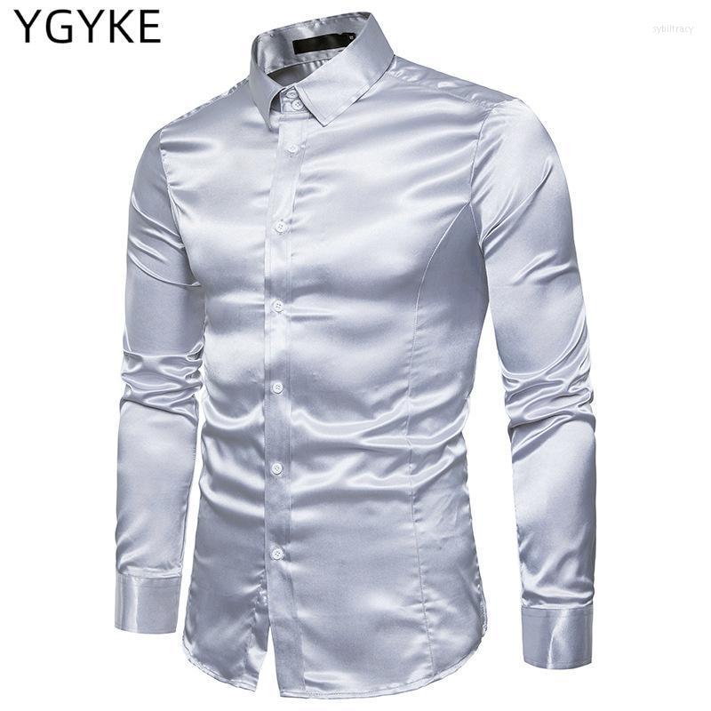 

Men' Dress Shirts Shiny Shirt Men' Long-sleeved Korean Version Mercerized European Size Fashion Stage Performance Top TrendMen' Sybi2, Pink
