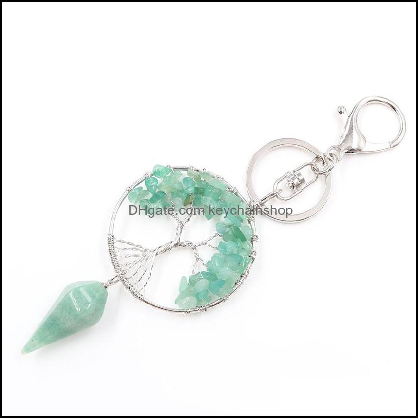 

Key Rings Jewelry 10 Pcs Sierl Plated Chain Tree Of Life And Pyramid Amethyst Stone For Gift Green Aventurine Jewelr Drop Delive Di2