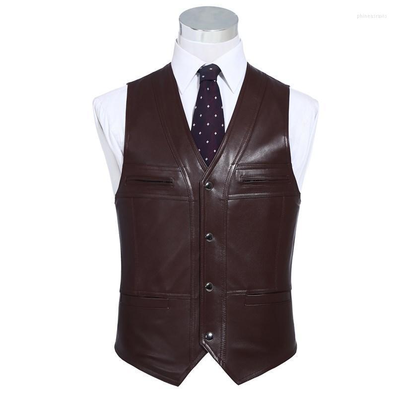 

Men' Vests Genuine Leather Vest Gentleman Business Casual Slim Fit Sheepskin Real Waistcoat Tank Top Sleeveless Jacket VestMen' Phin22, Black