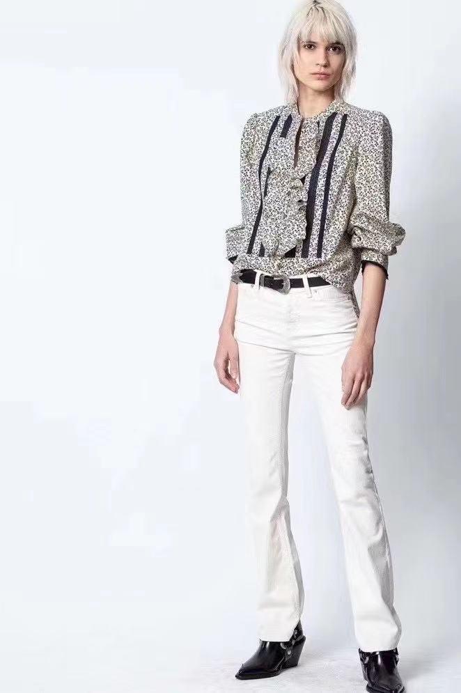 

Women's Blouses & Shirts Cotton Women Shirt 2022 Spring And Summer Printed Long-sleeved With ButtonsWomen's, Gray