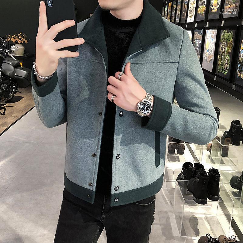 

Men's Wool & Blends Korean Style Short Woolen Jacket Abrigo Largo Hombre Mens Pea Coat Blue Autumn Winter Men's1 Viol22, Two-color stitching