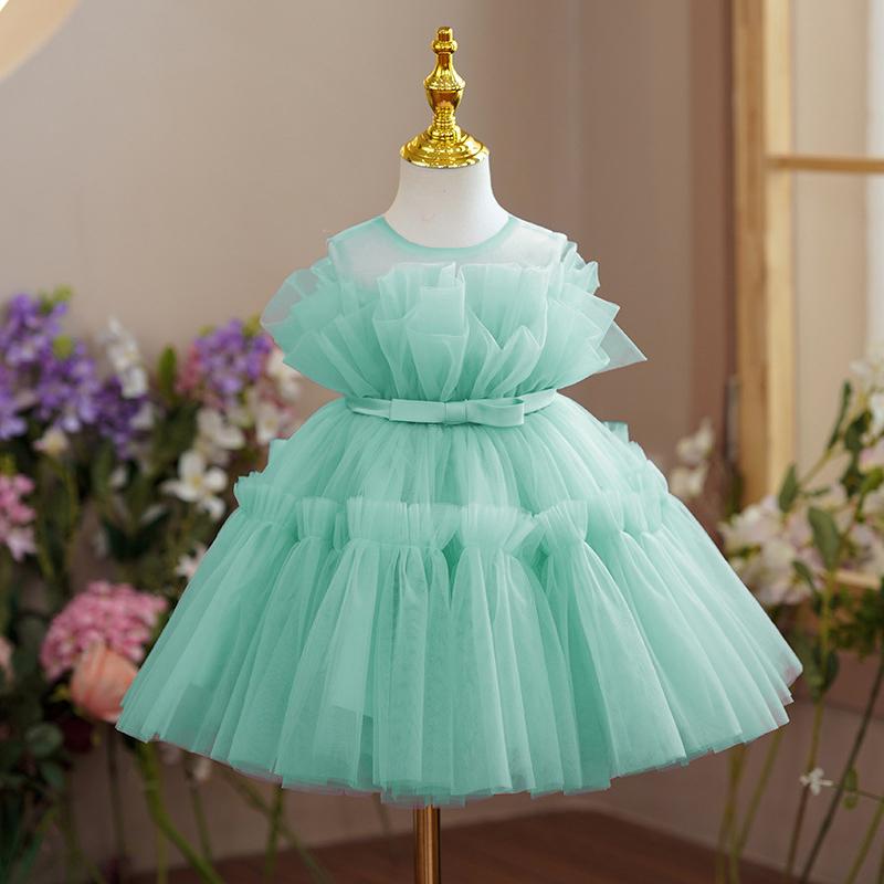 

Girl's Dresses Toddler Kids Princess For Girls Elegant Baby 1st Birthday Baptism Ball Gown Solid Flower Wedding Party DressGirl's, Pink2
