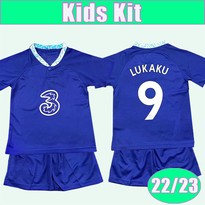 

22 23 KANTE KOVACIC LUKAKU Kids Kit Soccer Jerseys PULISIC MENDY ZIYECH Home Football Shirt Short Uniforms, Tz9309 22 23 home no socks