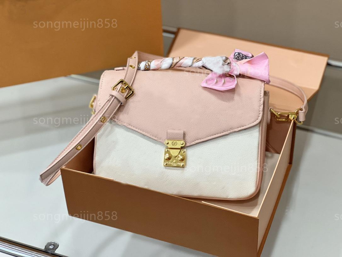 

40780 Embossing Bags messenger package for women luxury brand designer bags handbag Stitching color shoulder crossbody packages tote, White