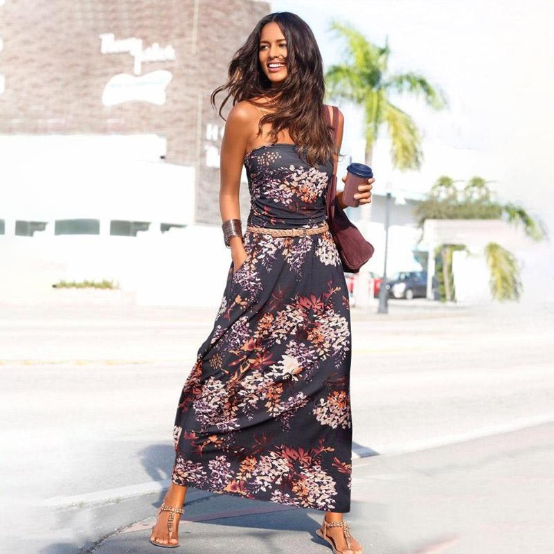 

Casual Dresses Strapless Sleeveless Print Fashion Streetwear Ankle-length Sheath Dress Women Summer Chest Wrapping Retro Clothing 2022Casual, Black