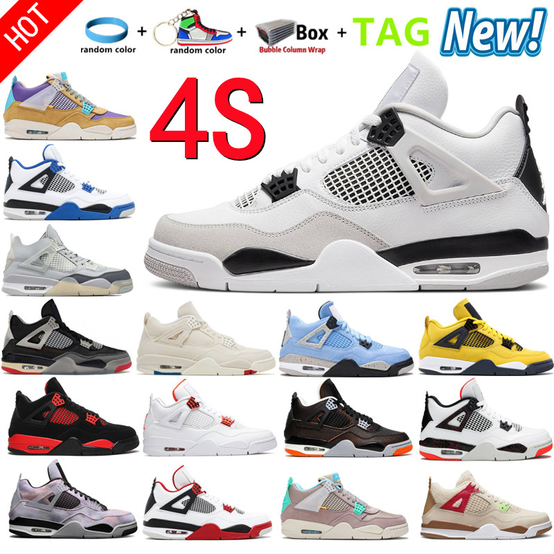

2022 New Mens 4S IV 4 Basketball Shoes Fire Red Thunder University Blue Black Cat Sail Cement Hyper Royal Military Lightning White Cement Men Women Trainers Sneakers, Box