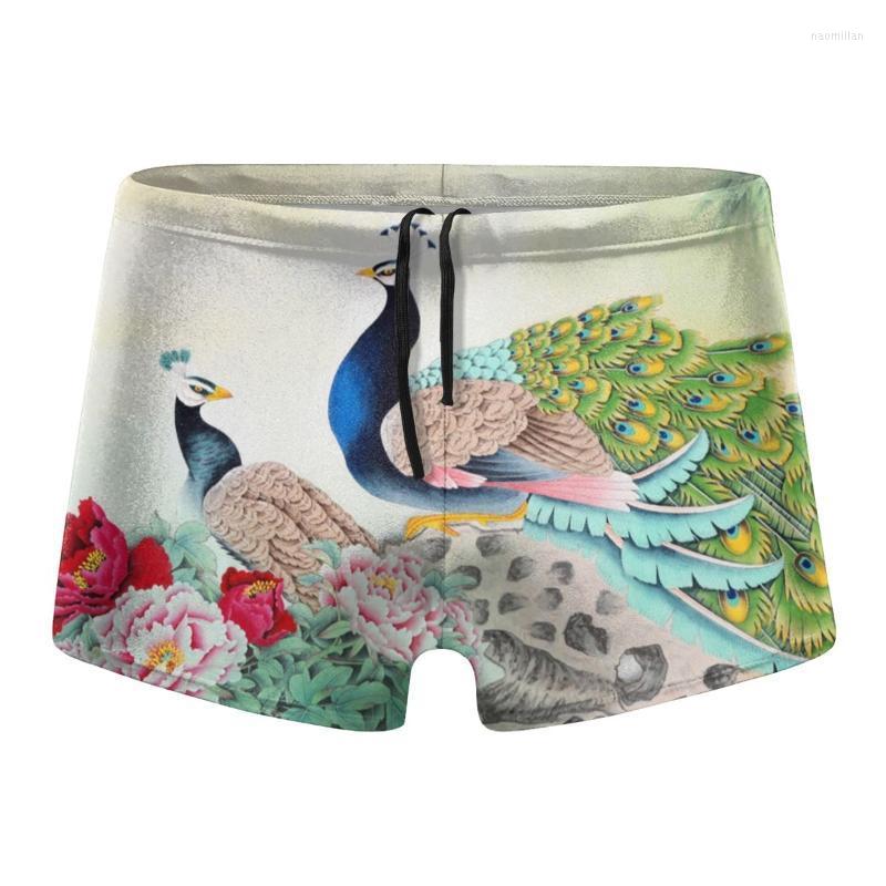 

Men' Shorts Europe Size Peacock Swimming Pants Speed Dry Man Trunks Swimsuit Stretch Beach Surfing ShortsMen' Naom22, Black