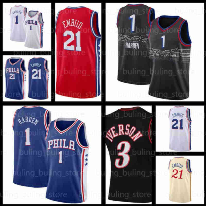 

1 James Harden Basketball Jersey Joel Embiid 3 21 Philadelphias 76er Allen Iverson 13 22 0 Tyrese Maxey 2021 2022 Julius Erving Mens Jerseys